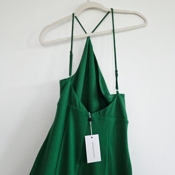 Lovers and Friends Green Asymmetric Neckline Kim Midi Dress Side Slit Size Small - Picture 5 of 11